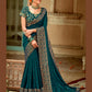 Blue Vichitra Stone Work Saree With Unstitched Blouse Piece - Rosy