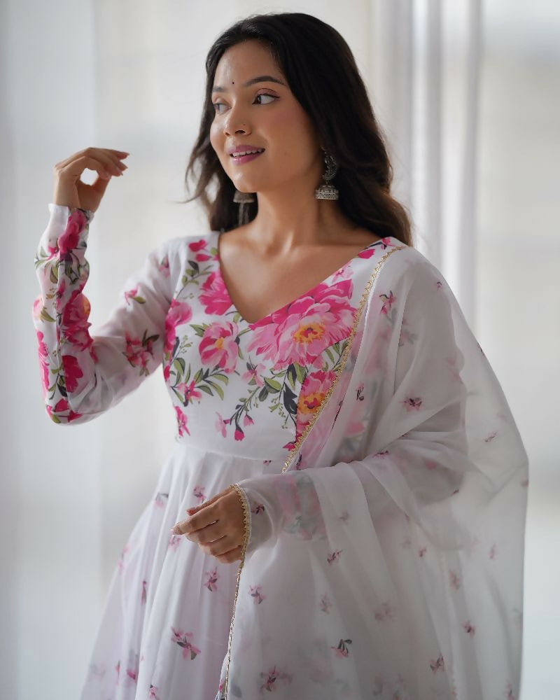 Joban Fashion White Kurta Set Organza Sequin Embroidery Work - Swadesiicart