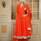 Pomcha Jaipur Orange Saadgi Orange Mirror Work Anarkali Set | Swadesiicart