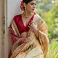 Vishnu Weaves Women's Cream Raw Silk Thread Ikkat Woven Saree with Blouse - Swadesiicart