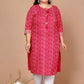 Miravan Women's Plus Size Pink Bandhani Pakistani Straight Kurti - Swadesiicart