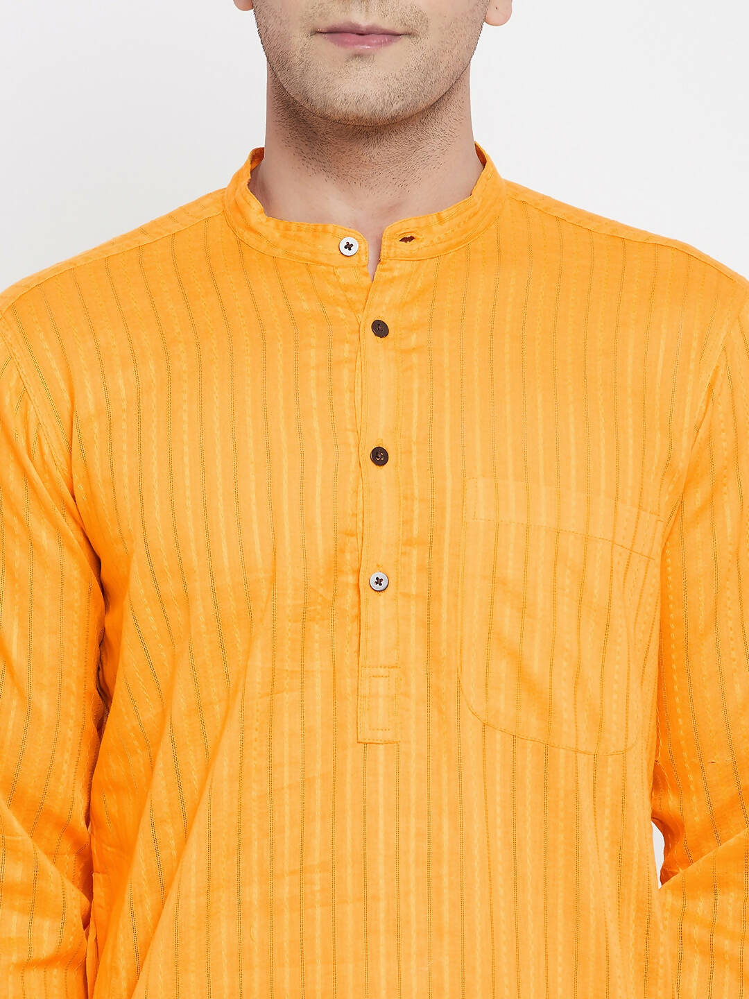 Even Apparels Men's Pure Cotton Kurta With Band Collar in Yellow Color | Swadesiicart
