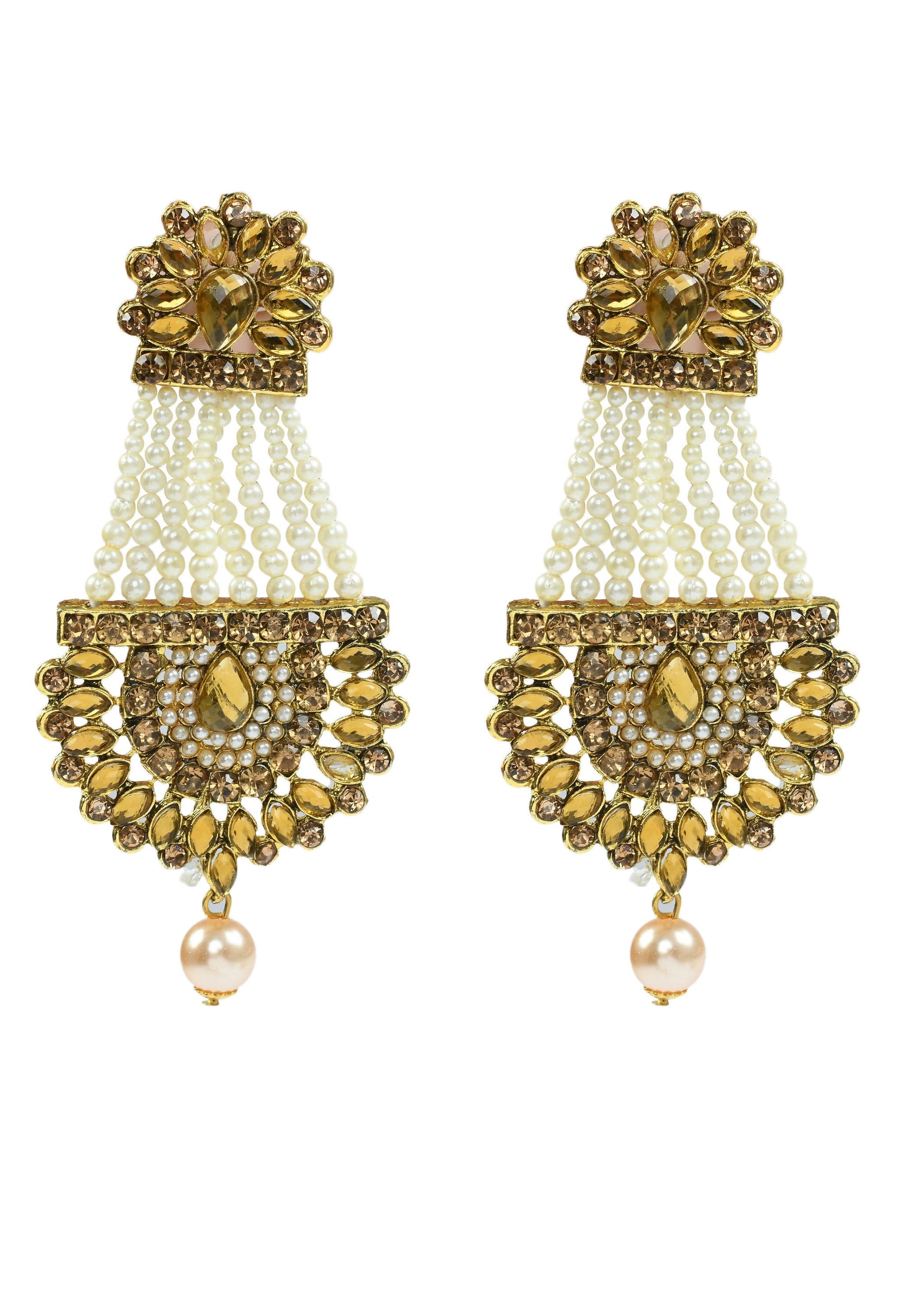 Mominos Fashion Johar Kamal Golden Kundan & Pearls Earrings With Tikka - Swadesiicart