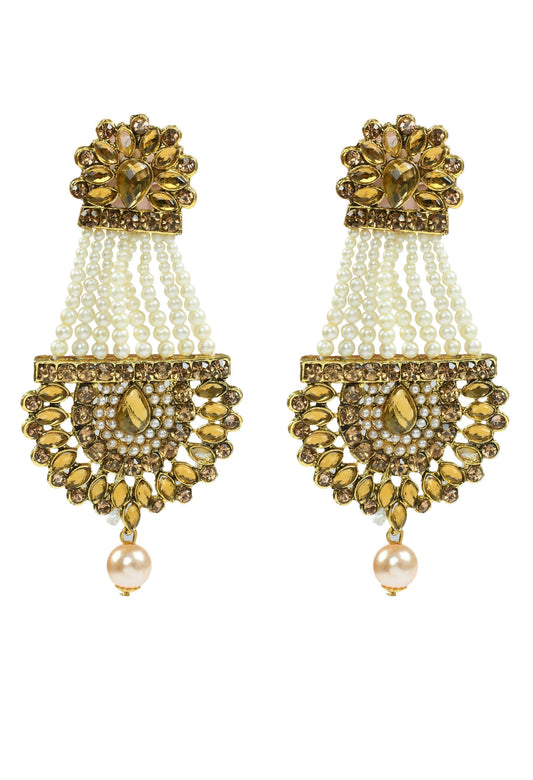 Mominos Fashion Johar Kamal Golden Kundan & Pearls Earrings With Tikka - Swadesiicart