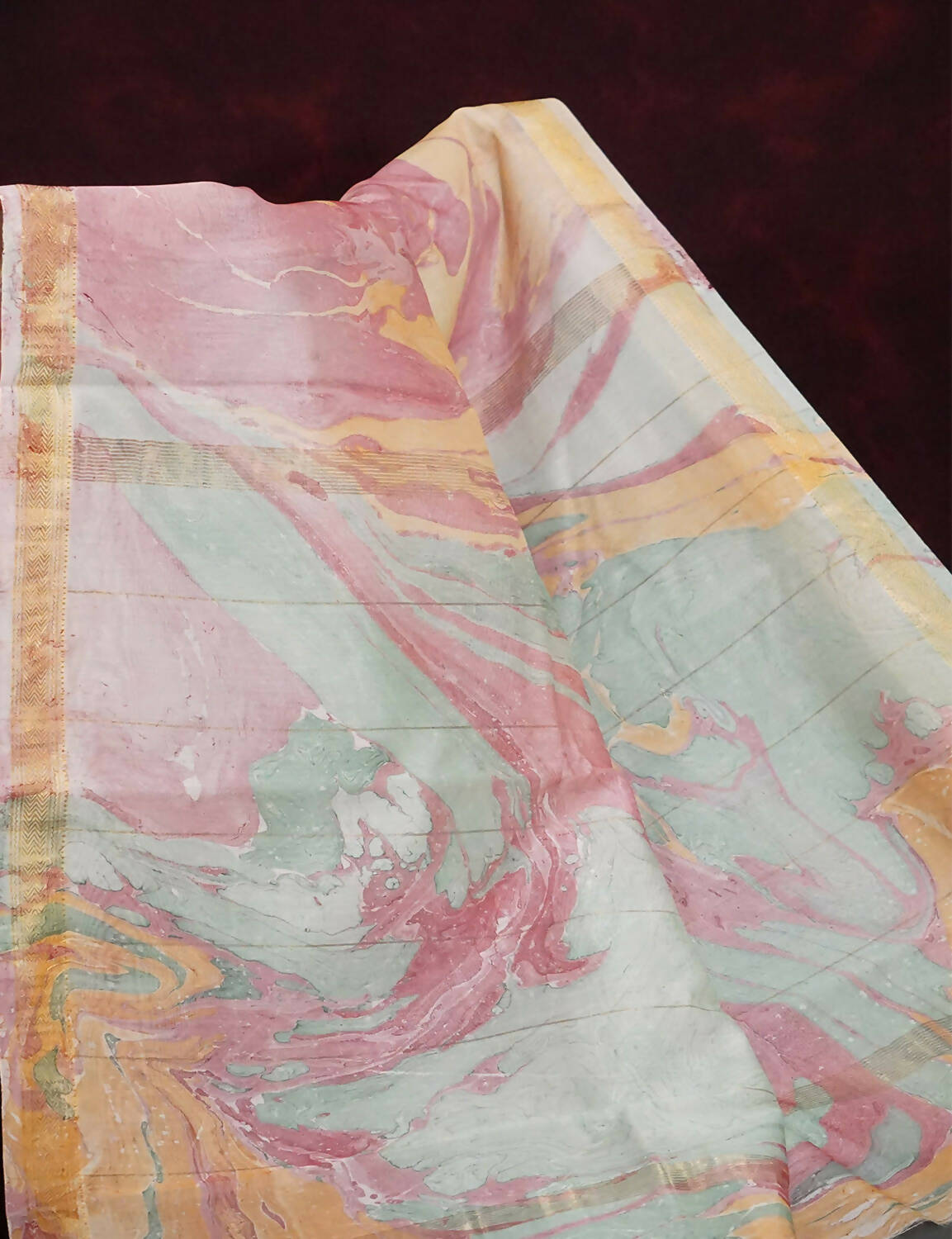 Shades Of Peach And Off White Printed Chanderi Saree For Regular/Office Wear By Gayathri Reddy Designer Studio | Swadesiicart