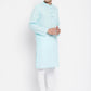 Even Apparels Pure Cotton Blue Color Men's Kurta With Band Collar | Swadesiicart