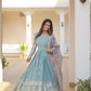 Jyoti Fashion Women's Sky Blue Faux Georgette Sequins Zari Embroideredy Anarkali Dress with Dupatta | Swadesiicart