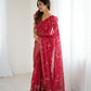 Lorenvalley Fashion Red Solo Georgette Superb Finishing Foils Print & Fancy Zalar Lace in Border Saree with Blouse - Swadesiicart