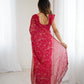 Lorenvalley Fashion Red Solo Georgette Superb Finishing Foils Print & Fancy Zalar Lace in Border Saree with Blouse - Swadesiicart