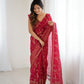 Lorenvalley Fashion Red Solo Georgette Superb Finishing Foils Print & Fancy Zalar Lace in Border Saree with Blouse - Swadesiicart
