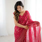 Lorenvalley Fashion Red Solo Georgette Superb Finishing Foils Print & Fancy Zalar Lace in Border Saree with Blouse - Swadesiicart