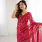 Lorenvalley Fashion Red Solo Georgette Superb Finishing Foils Print & Fancy Zalar Lace in Border Saree with Blouse - Swadesiicart