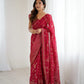 Lorenvalley Fashion Red Solo Georgette Superb Finishing Foils Print & Fancy Zalar Lace in Border Saree with Blouse - Swadesiicart