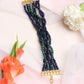 Women's Gold-Toned, Navy Blue Green Onyx Gold-Polished Multistrand Bracelet - Ruby Raang - Swadesiicart