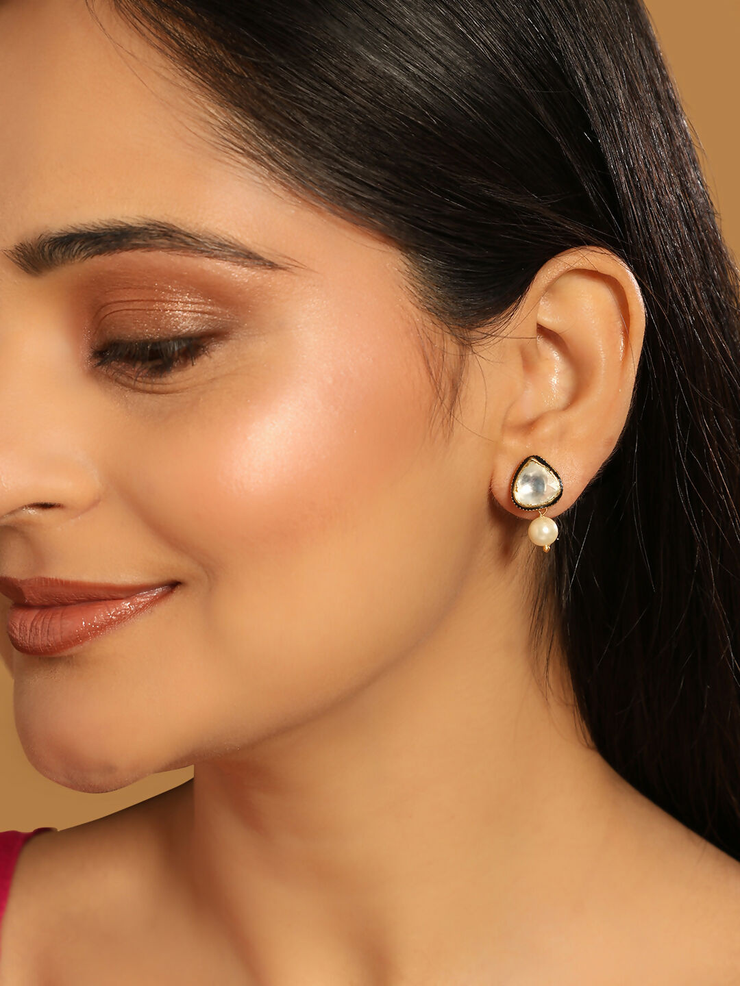 Nuyug 22K Gold Plated Kundan Stone Ethnic Mini Pearl Drop Studs | Swadesiicart