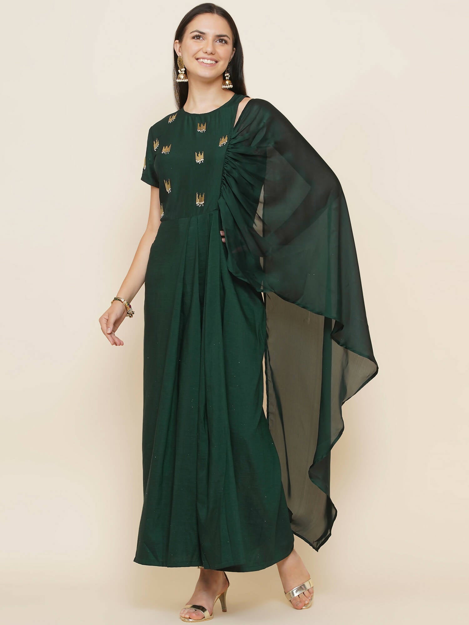Women Republic Green Hand Embellished Gown | Swadesiicart