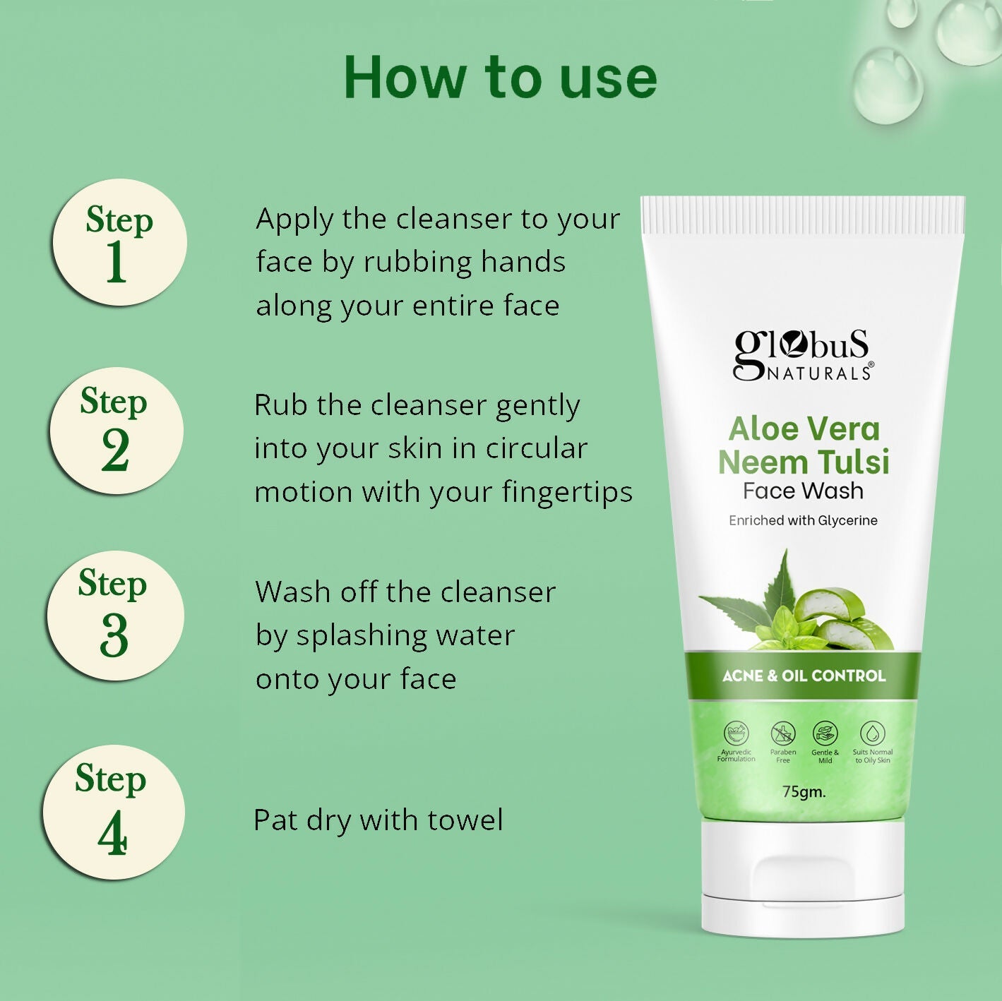 Globus Naturals Aloe vera Neem Tulsi Enriched With Glycerin & Oil Control Formula | Swadesiicart