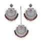 Diamond & Maroon Stone Earrings with Matching Maang Tikka- Ruby Raang | Swadesiicart