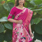 Vishnu Weaves Women's Pink Paithani Silk Minakari Zari Woven Saree with Unstitched Blouse - Swadesiicart