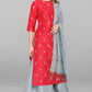 Janasya Women's Blue Cotton Floral Print Top With Palazzo | Swadesiicart
