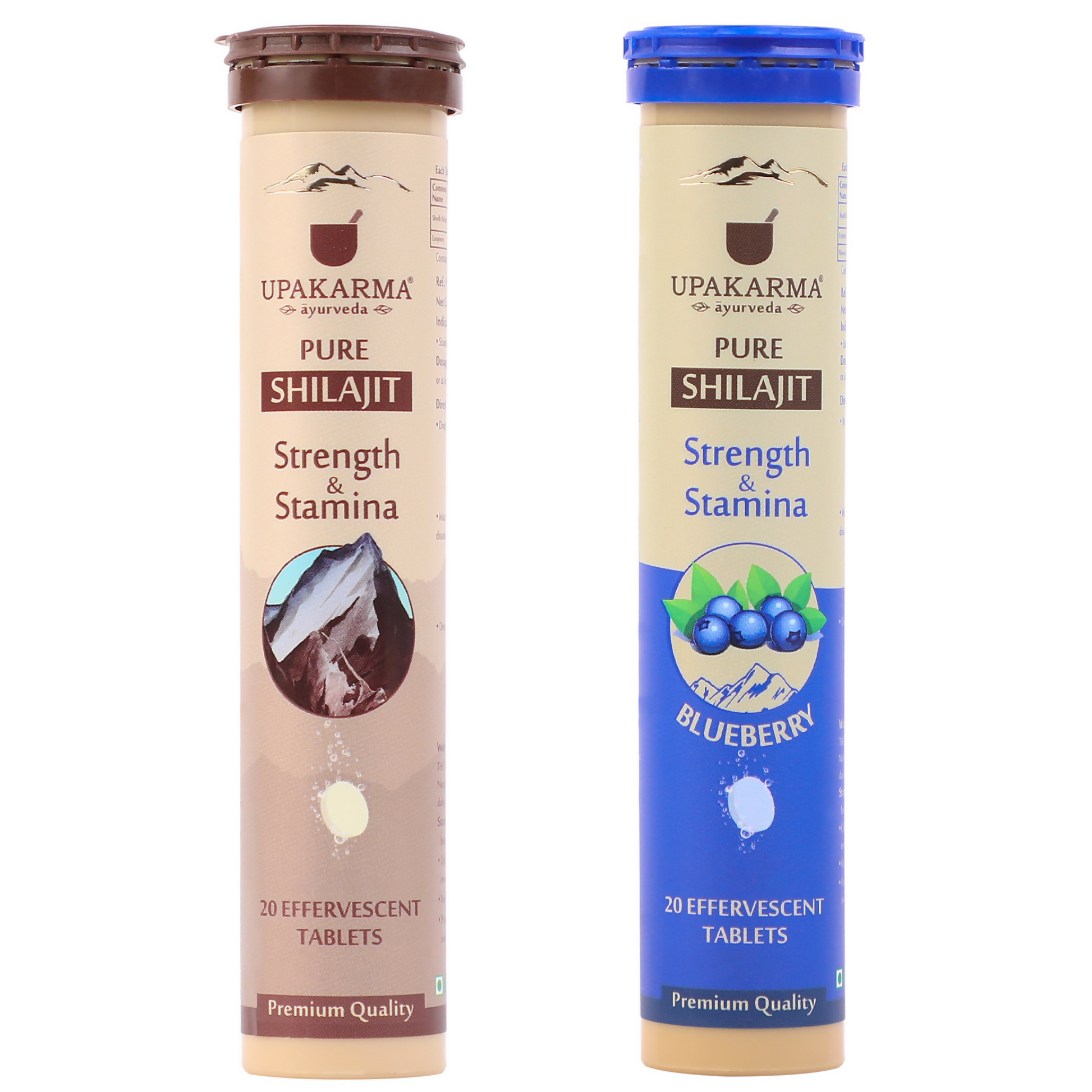 Upakarma Ayurveda Pure SJ Effervescent Tablets in 2 Unique Flavors (Pure SJ & Blueberry) Combo | Swadesiicart