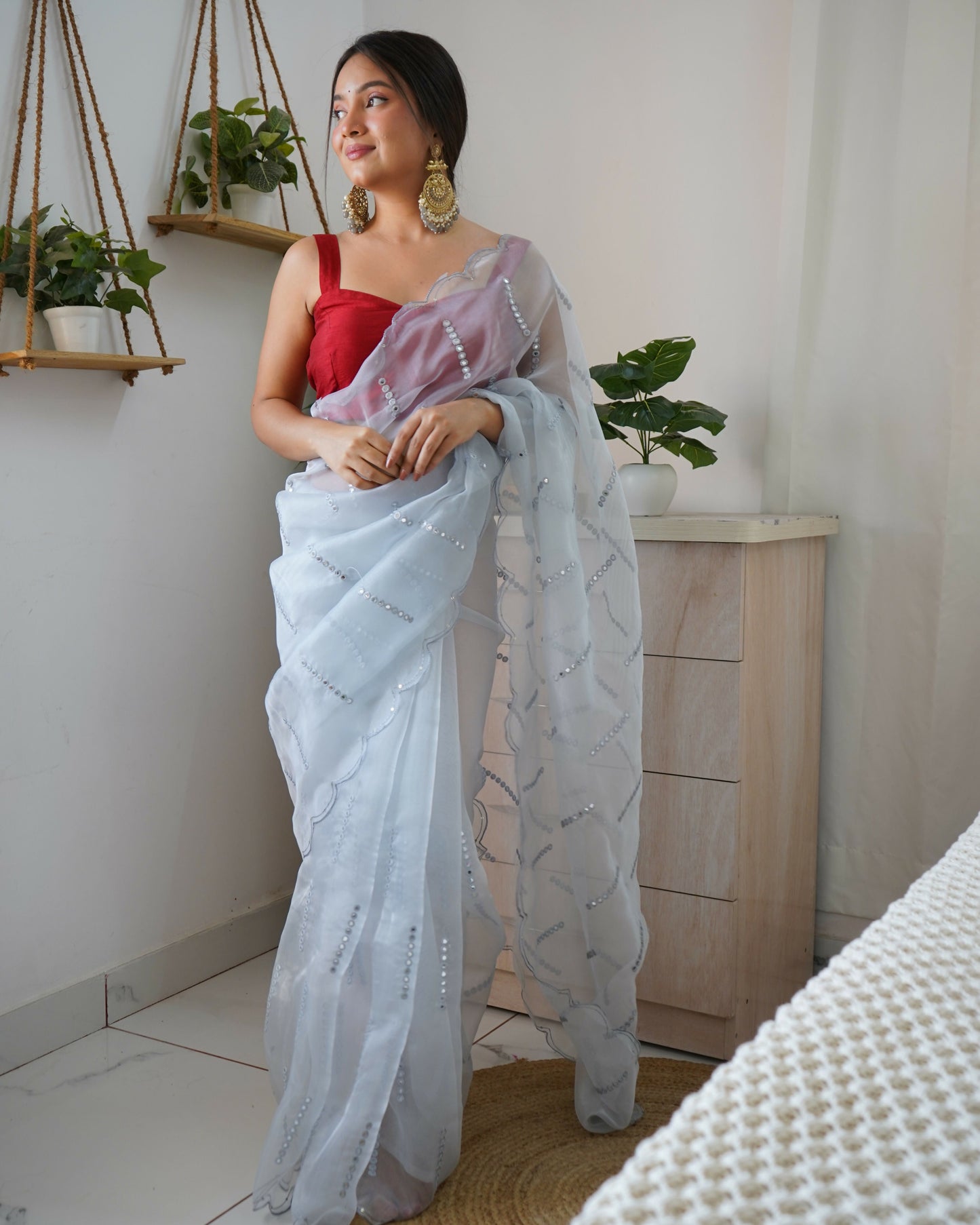 Vamsee Vika 9Mm Sky Organza Saree - Swadesiicart