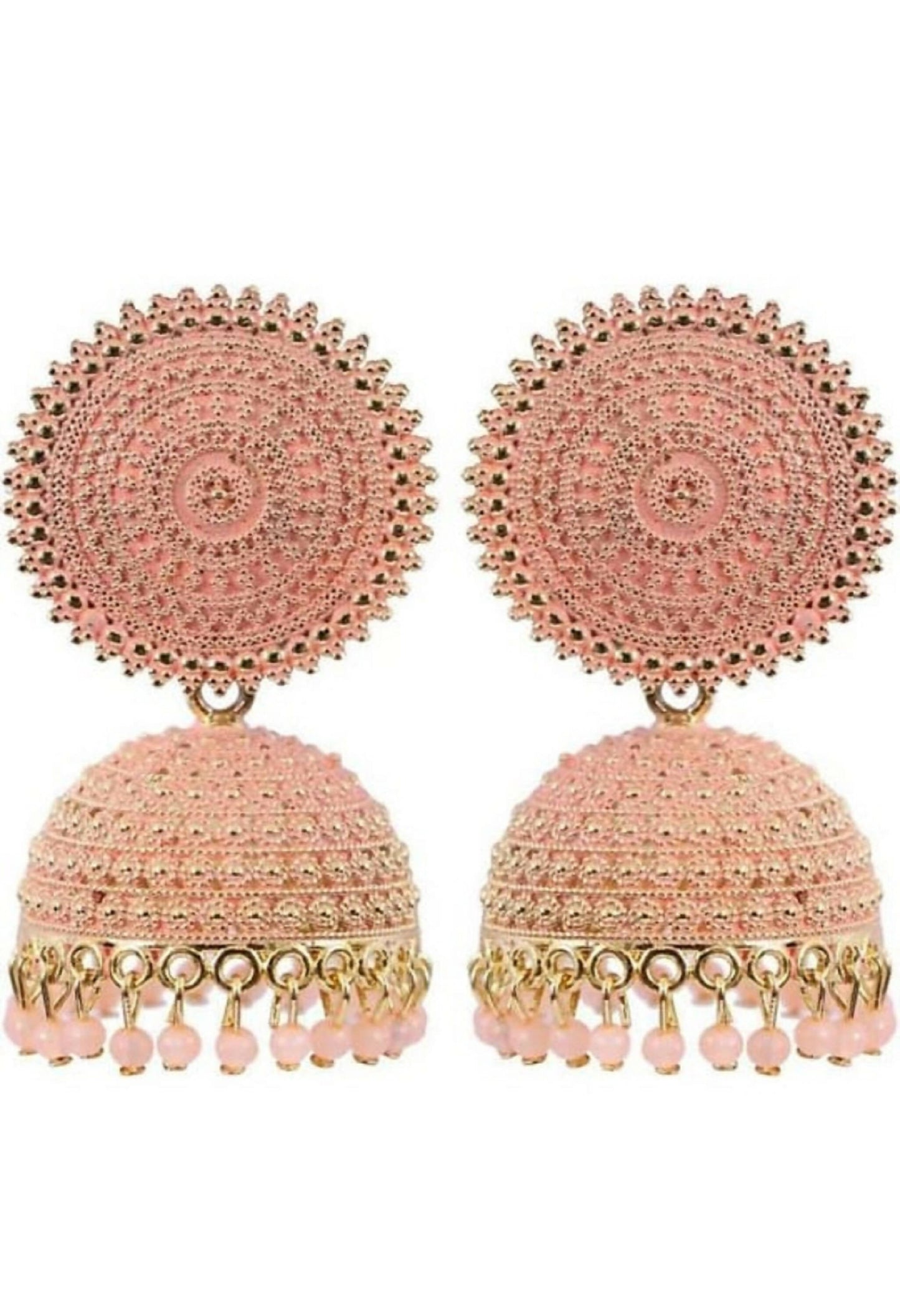 Mominos Fashion Joharkamal Gold-Polished Meenakari Jhumkas For Women & Girls (Peach) - Mominos Fashion