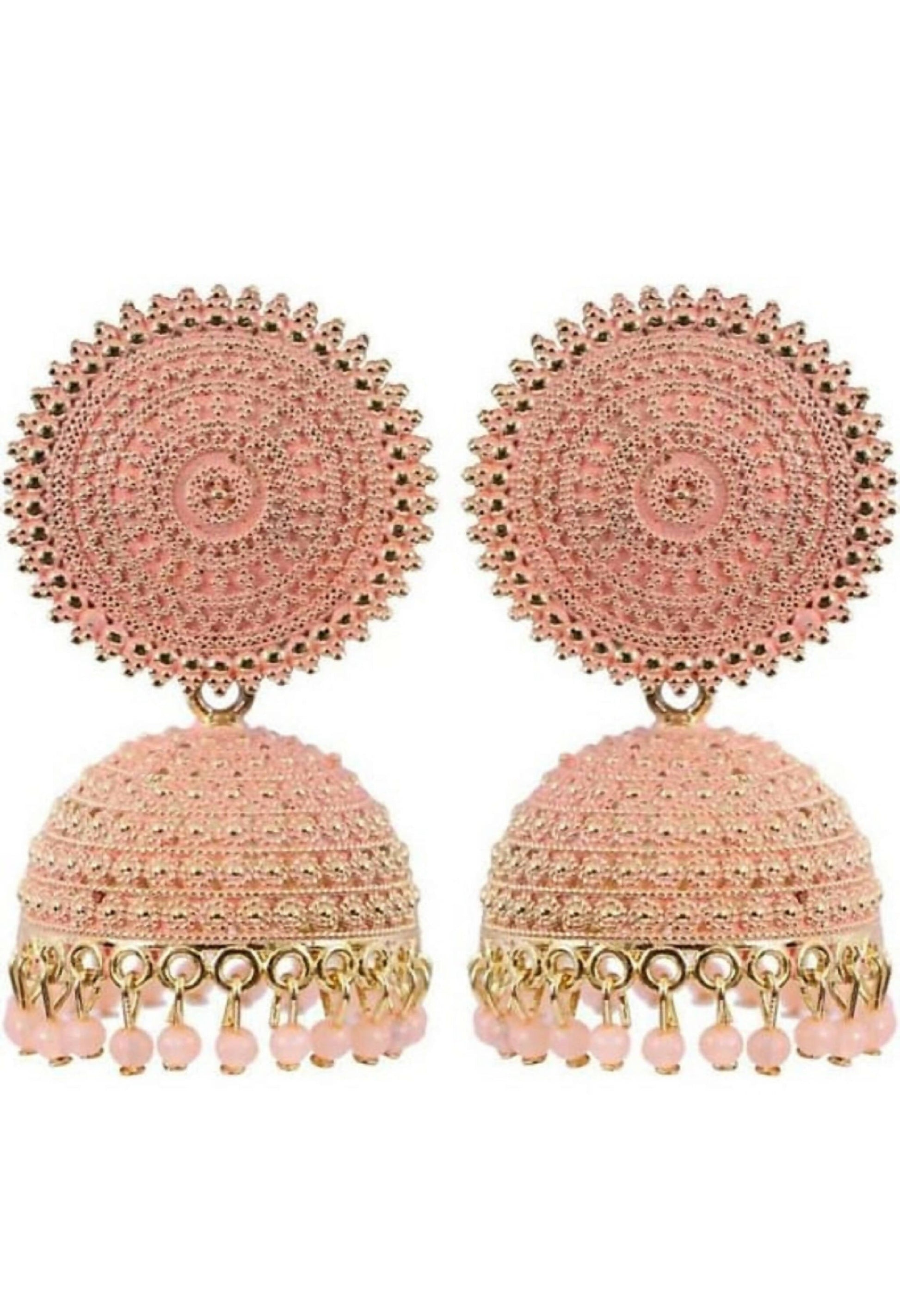 Mominos Fashion Joharkamal Gold-Polished Meenakari Jhumkas For Women & Girls (Peach) - Mominos Fashion