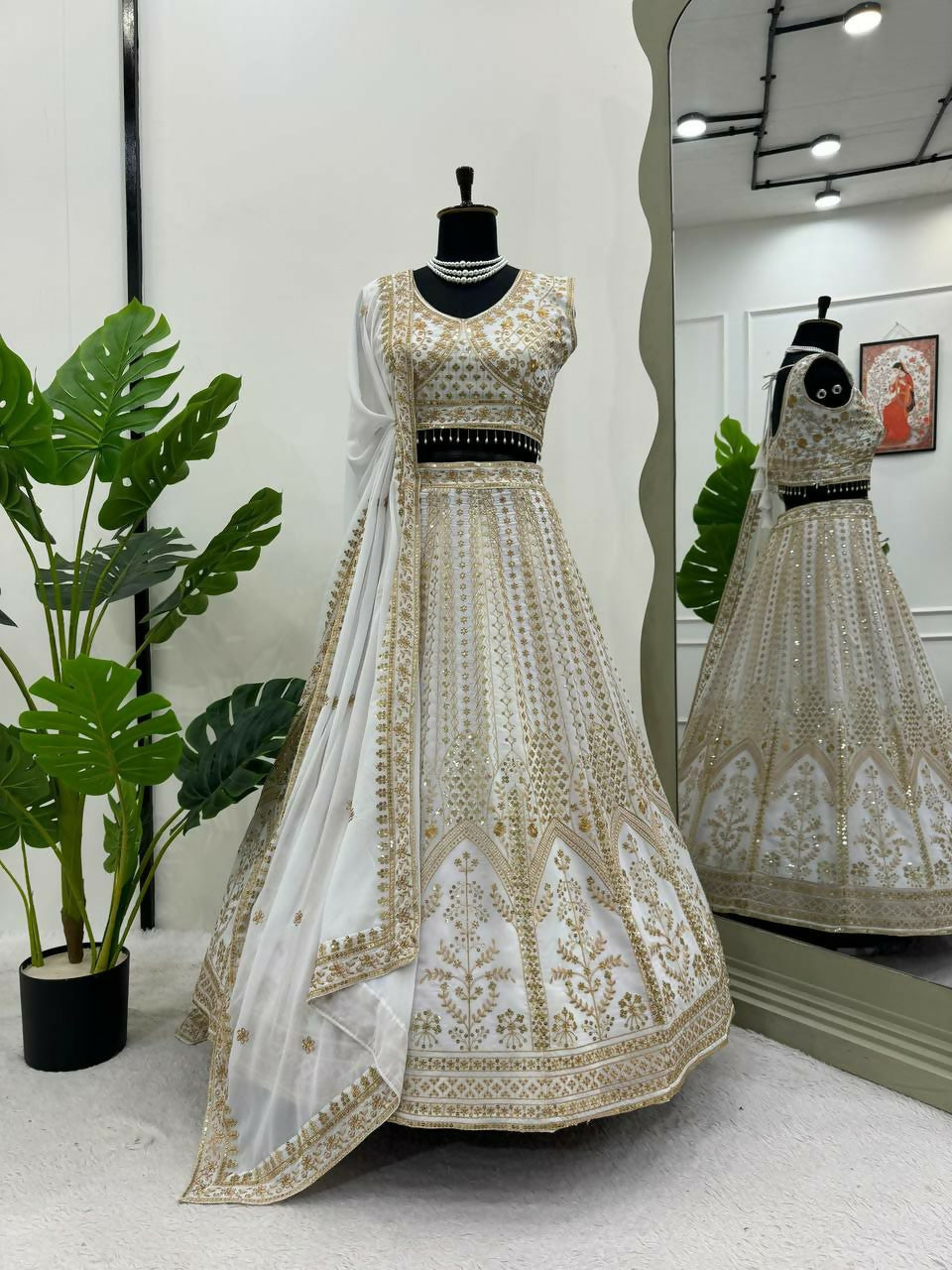 Jyoti Fashion Women's White Faux Georgette Sequins with Thread Embroidered Designer Lehenga Choli Set | Swadesiicart