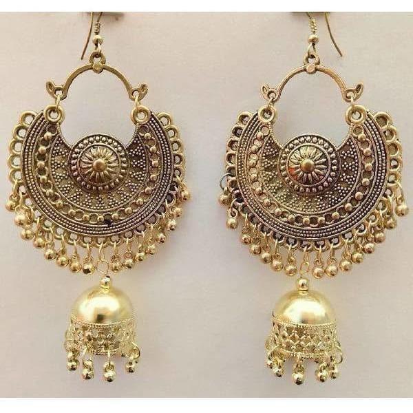 MS Fashion India Muskan Fancy Oxidized Gold-Polished Jhumka Earrings | Swadesiicart