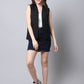 Even Apparels Black Linen Cotton Open Front Women's Waistcoat | Swadesiicart