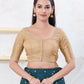 Joban Fashion Light-Gold Brocade Elbow Sleeveless Front Open Blouse - Swadesiicart
