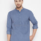 Even Apparels Blue Color Pure Cotton Short Men's Kurta With Band Collar | Swadesiicart