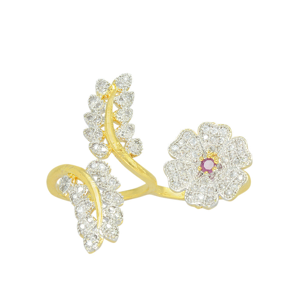 Gold-Polished Alloy Double Finger American Diamond Ring - The Pari | Swadesiicart