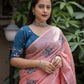 Brick Pure Linen Ethnic Motifs Saree with Unstitched Blouse - Hiral Fashion | Swadesiicart