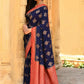 Joban Fashion Navy Blue Crepe Chiffon Pure Handloom Banarasi Silk Saree | Swadesiicart