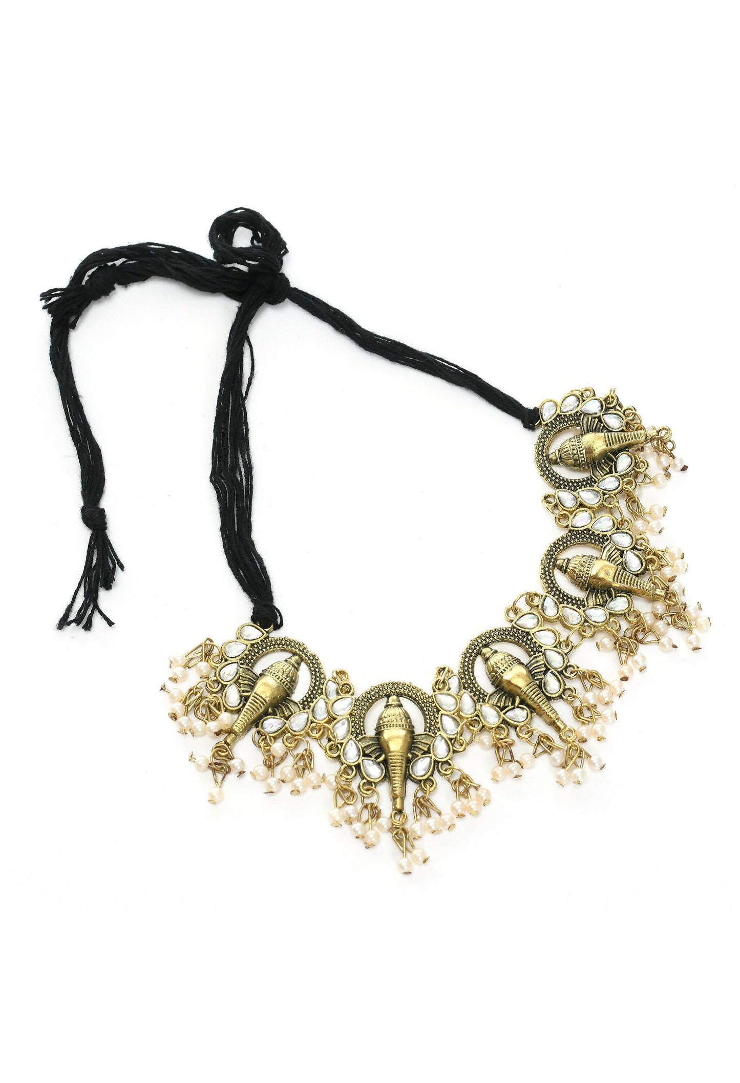 Mominos Fashion Johar Kamal Oxidised Gold-Polished Ganesha Design Necklace Choker Set | Swadesiicart