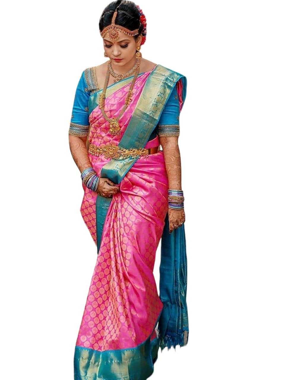 Vamika Weaving Banarasi Jacquard pink Kanjivaram Saree | Swadesiicart