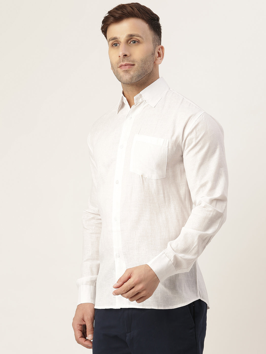 RIAG White Men's Full Sleeves Solid Shirt | Swadesiicart