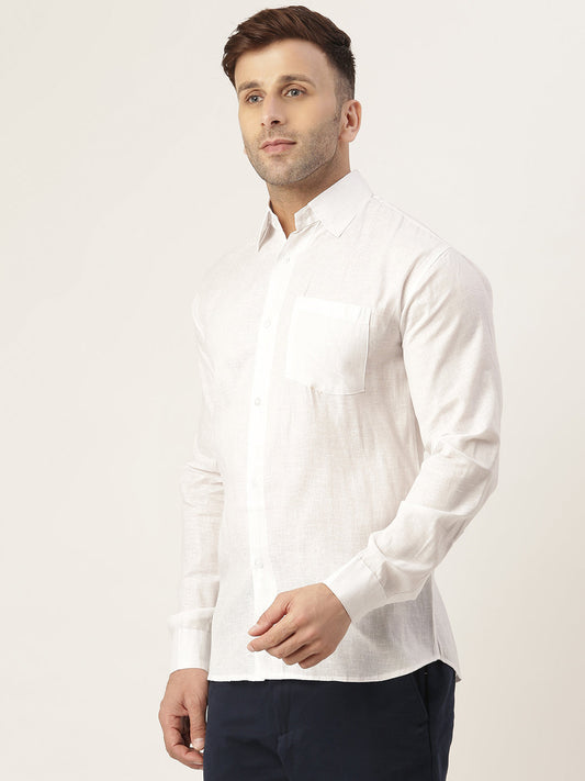RIAG White Men's Full Sleeves Solid Shirt | Swadesiicart