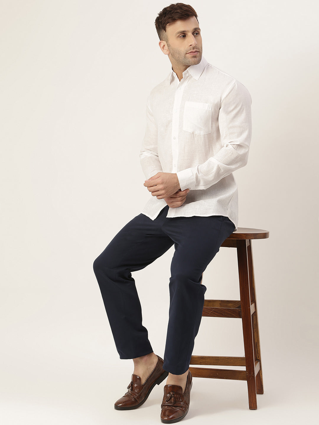 RIAG White Men's Full Sleeves Solid Shirt | Swadesiicart
