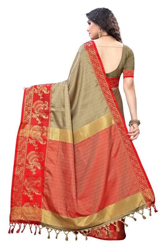 Vamika Banarasi Jacquard Weaving Brown Saree (DHONI CHIKU) | Swadesiicart