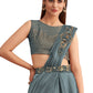 Blue Satin Embroidered Ready To Wear Saree With Unstitched Blouse Piece - Nandika | Swadesiicart