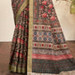 Brown Bhagalpuri Silk Floral Print with Hand work & Stone Work Border Saree - Norita Nirvi