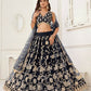 Aastha Fashion Black Butterfly Net White Cotton Thread Work And Sequence Work Embroidery Wedding Wear Lehenga Choli