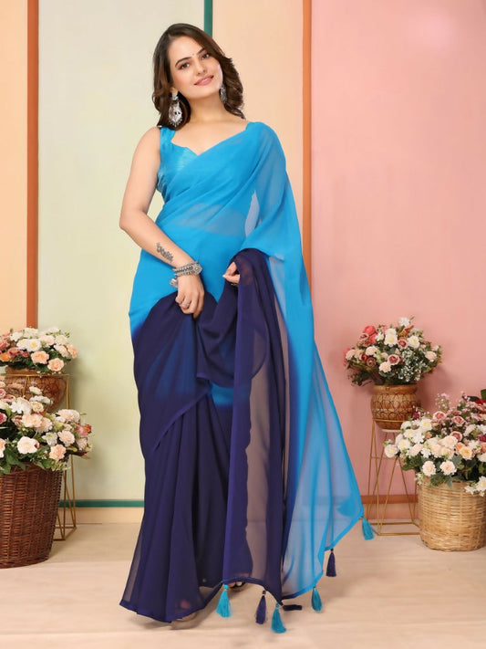 Blue Georgette Pedding Color Printed Ready To Wear Saree - Aalaya | Swadesiicart
