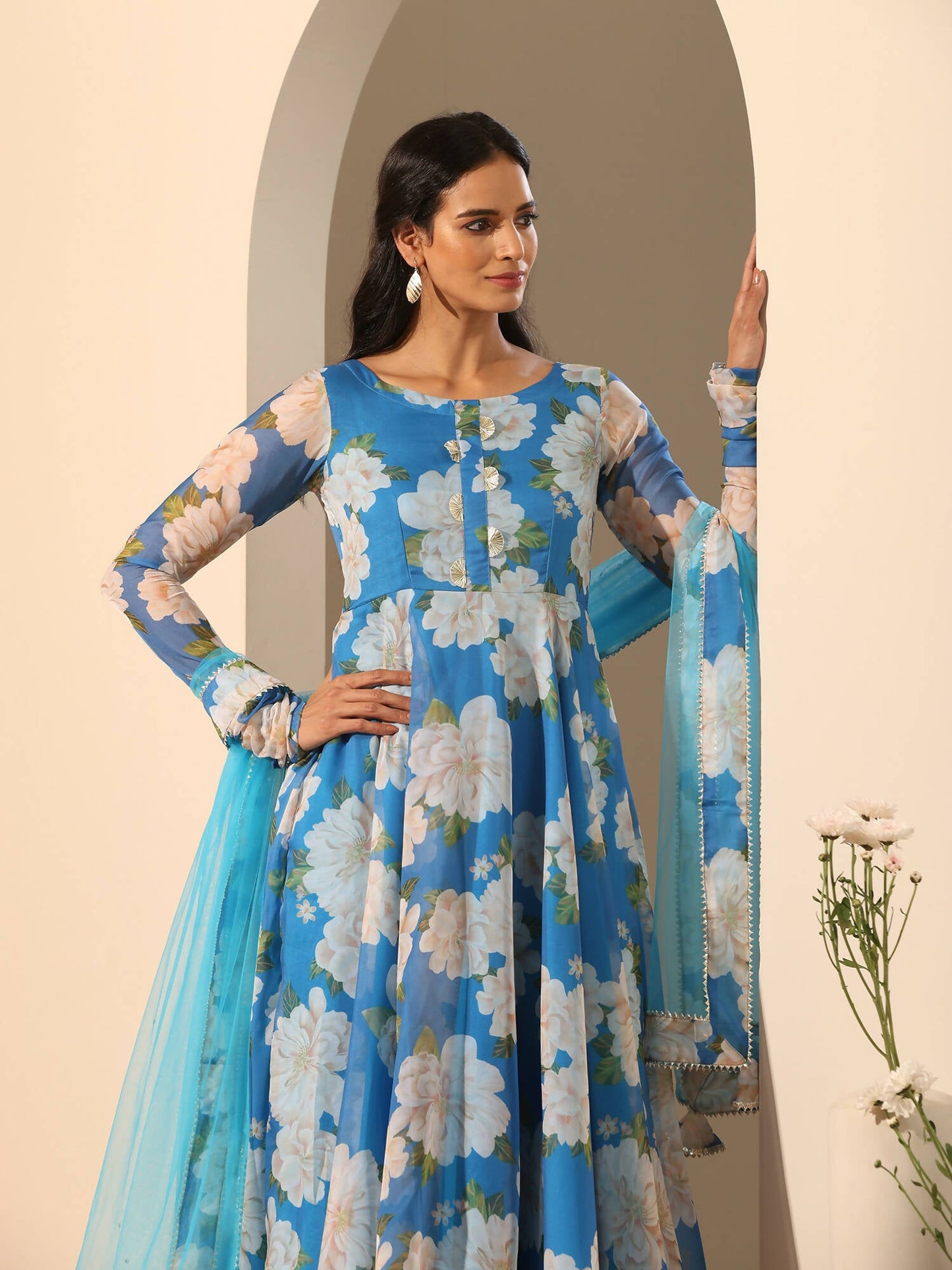 Pomcha Jaipur Blue Gul Fiza Anarkali Set | Swadesiicart
