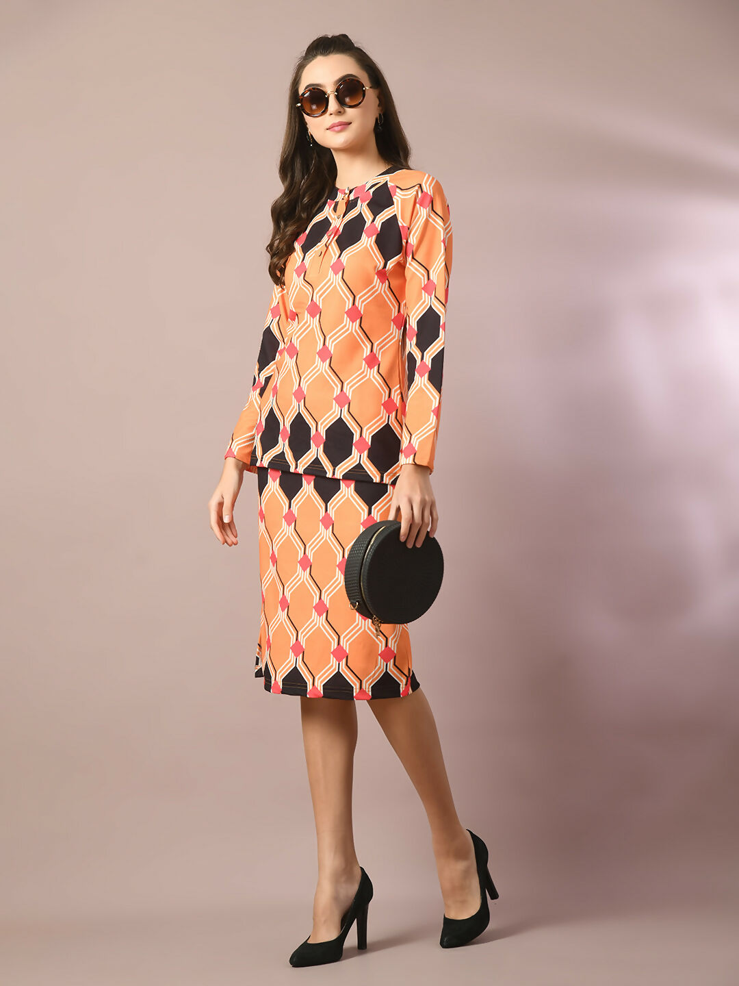 Myshka Women's Multi Printed Round Neck Party Top With Skirt Co-ord set - Swadesiicart