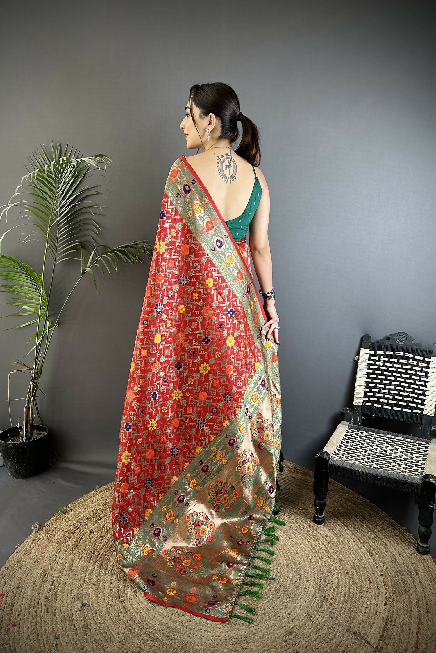 Joban Fashion Red Banarasi Soft Silk Woven Saree | Swadesiicart