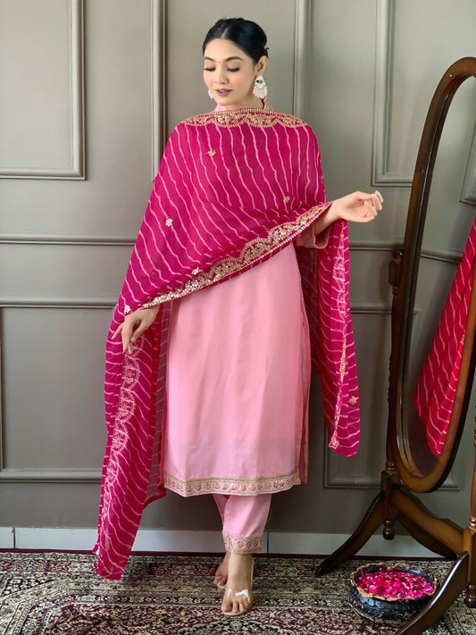 Partywear Designer Viscose Silk Blend Pink Stitched Suit With Dupatta - Tanisha | Swadesiicart